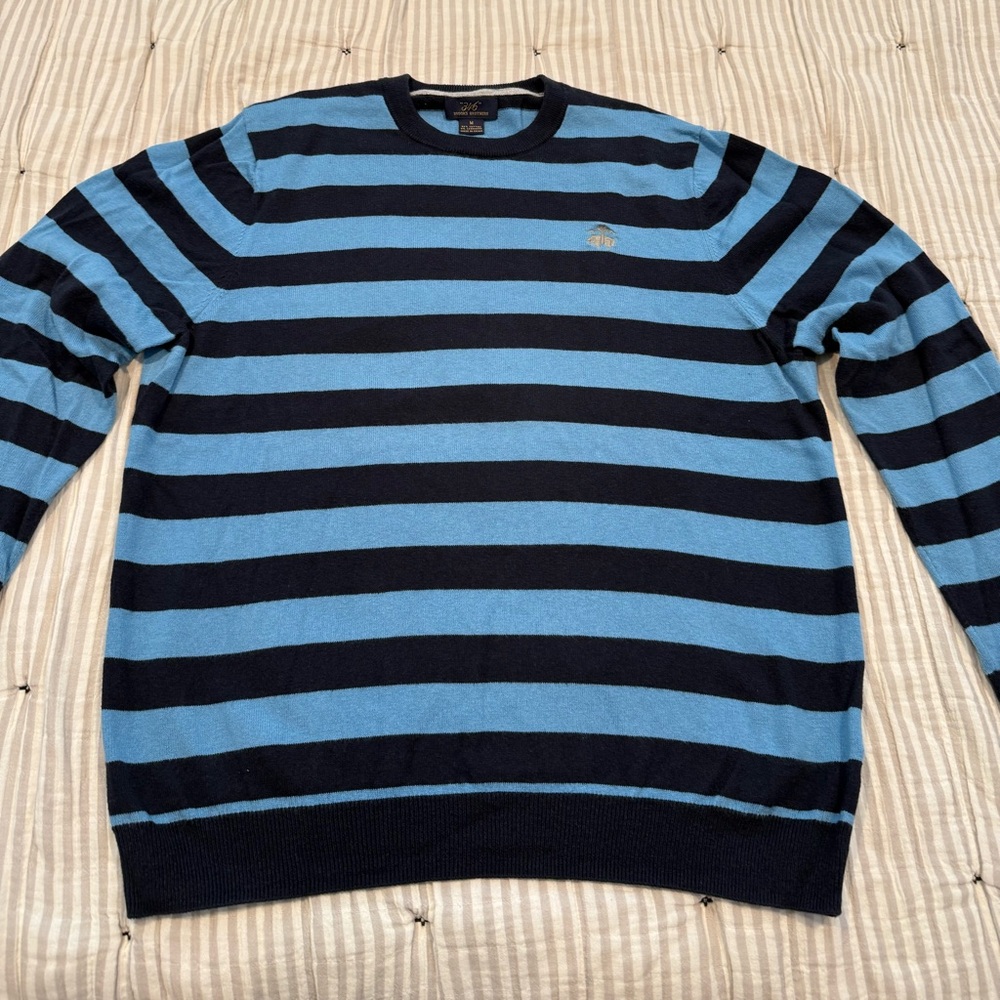 Brooks Brothers Men's Crewneck Sweater - Blue and Navy Stripes